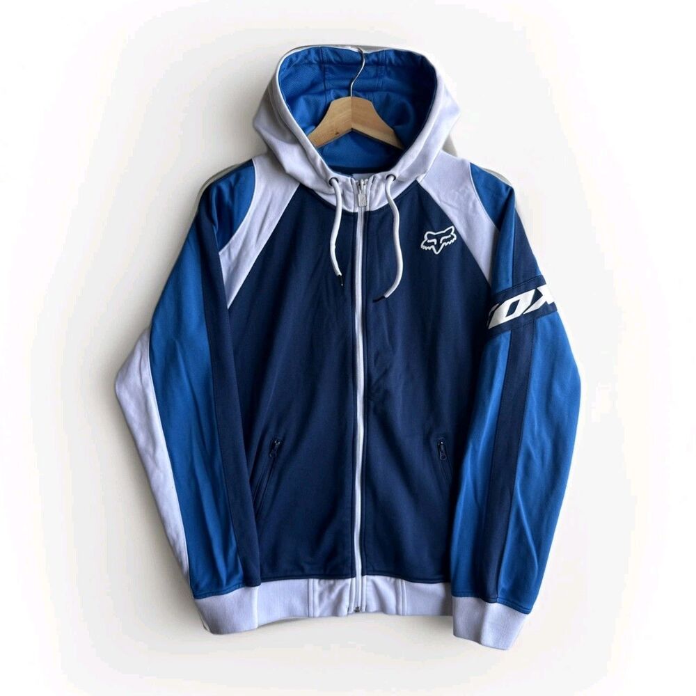 Y2K Fox Racing Tech Hoodie Blue Jacket Men’s Medium Sports Equipment Activewear